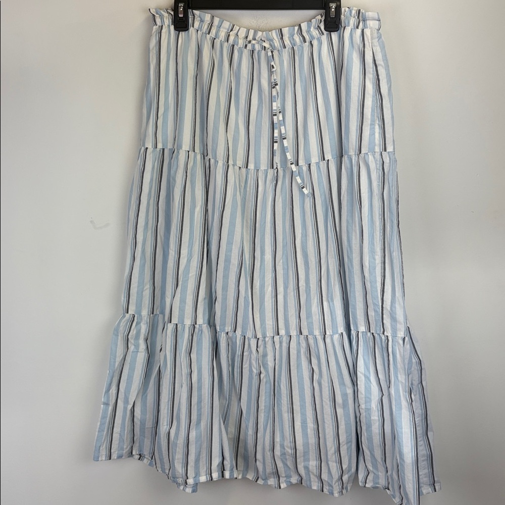 J Crew Tiered Blue, White, gray Striped  Skirt Size Large - Picture 2 of 9
